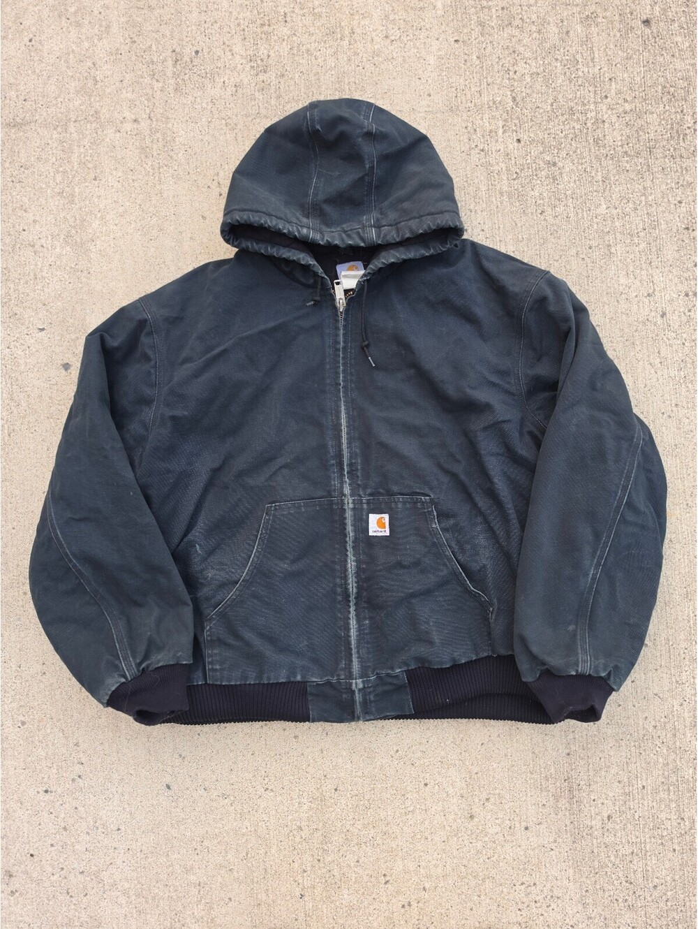 VINTAGE CARHARTT J140 HOODED BLACK QUILT LINED WORK JACKET MENS XXLARGE